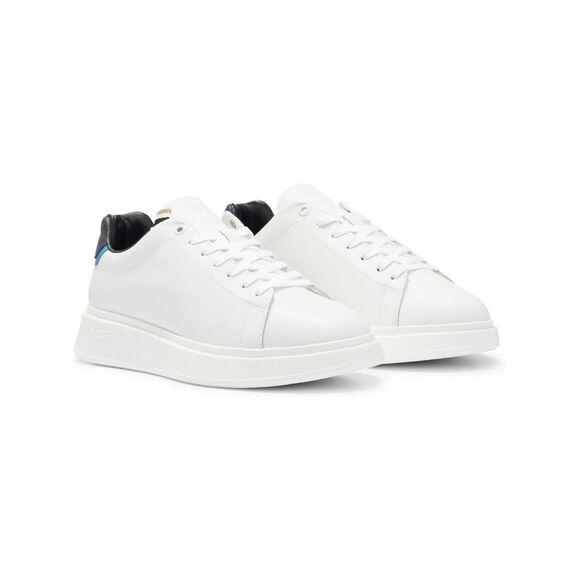 BOSS Mens White Logo Bulton Round Toe Wedge Leather Athletic Training Shoes 9